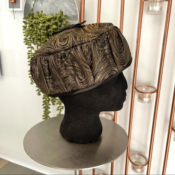 Vintage Pillbox Hat Shiny Gold and Black Satin main image 6